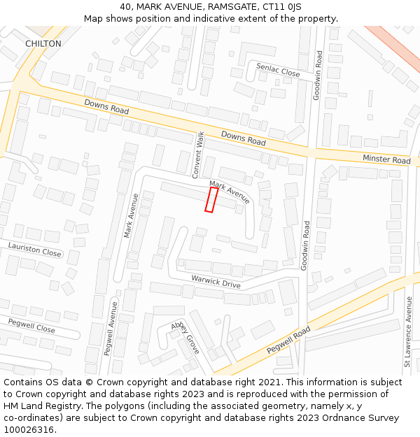 40, MARK AVENUE, RAMSGATE, CT11 0JS: Location map and indicative extent of plot