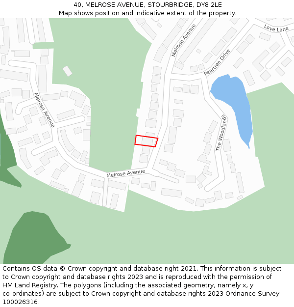 40, MELROSE AVENUE, STOURBRIDGE, DY8 2LE: Location map and indicative extent of plot