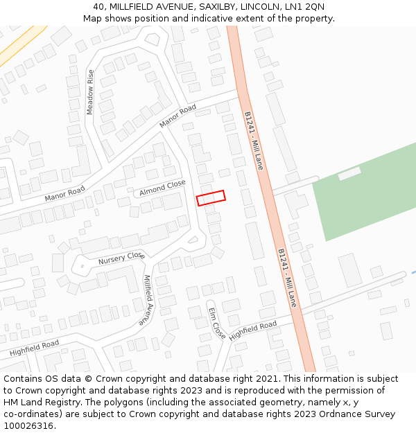 40, MILLFIELD AVENUE, SAXILBY, LINCOLN, LN1 2QN: Location map and indicative extent of plot