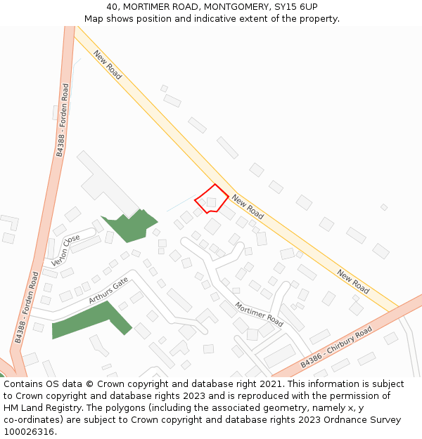 40, MORTIMER ROAD, MONTGOMERY, SY15 6UP: Location map and indicative extent of plot