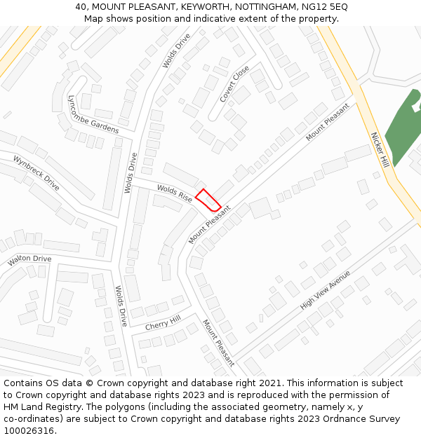 40, MOUNT PLEASANT, KEYWORTH, NOTTINGHAM, NG12 5EQ: Location map and indicative extent of plot