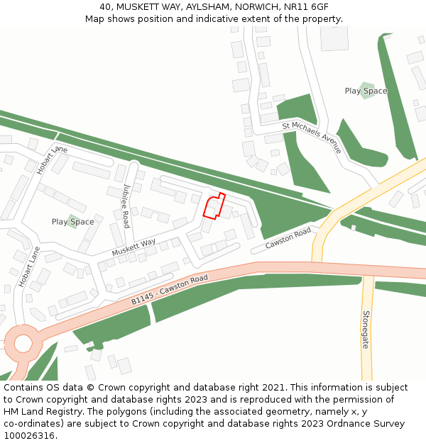 40, MUSKETT WAY, AYLSHAM, NORWICH, NR11 6GF: Location map and indicative extent of plot