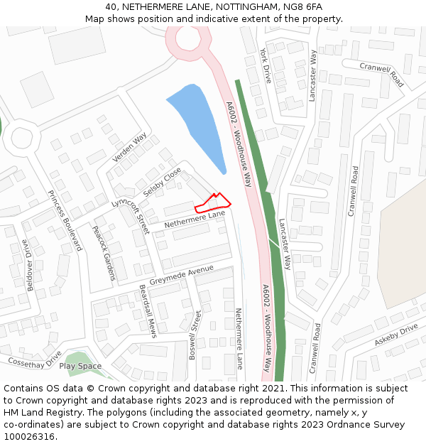 40, NETHERMERE LANE, NOTTINGHAM, NG8 6FA: Location map and indicative extent of plot