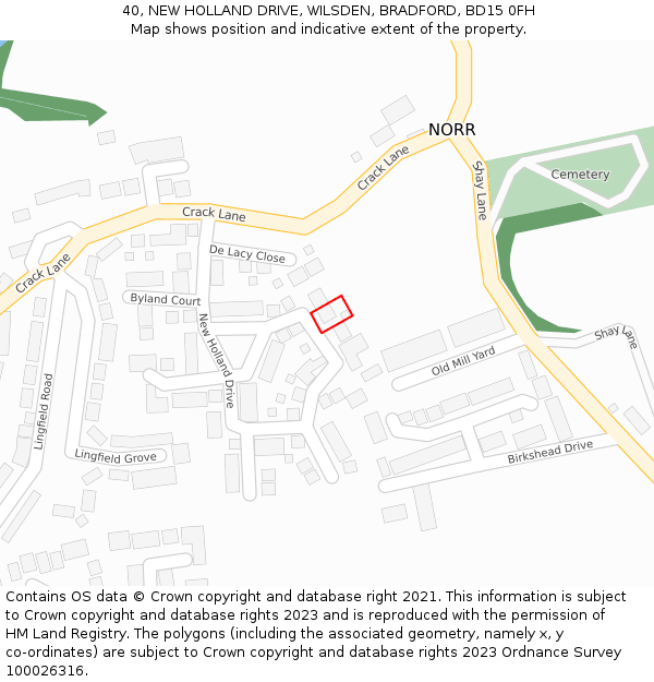 40, NEW HOLLAND DRIVE, WILSDEN, BRADFORD, BD15 0FH: Location map and indicative extent of plot