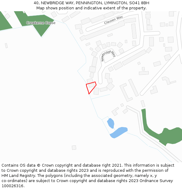 40, NEWBRIDGE WAY, PENNINGTON, LYMINGTON, SO41 8BH: Location map and indicative extent of plot