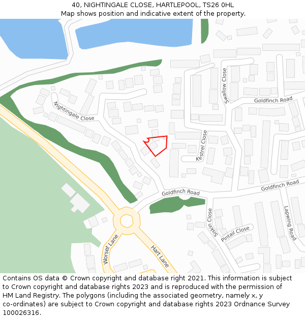 40, NIGHTINGALE CLOSE, HARTLEPOOL, TS26 0HL: Location map and indicative extent of plot