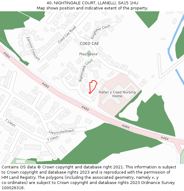 40, NIGHTINGALE COURT, LLANELLI, SA15 1HU: Location map and indicative extent of plot