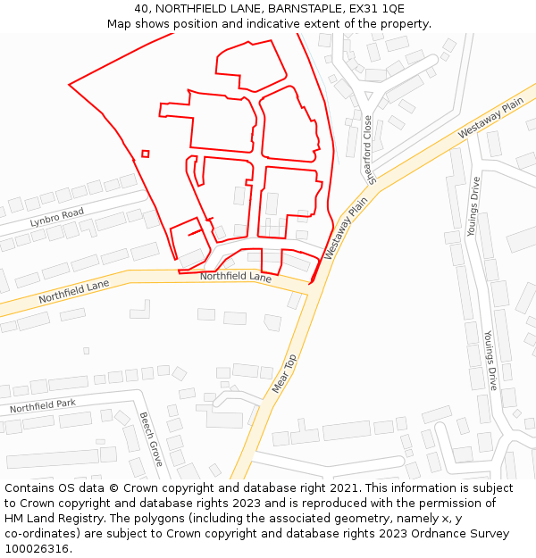 40, NORTHFIELD LANE, BARNSTAPLE, EX31 1QE: Location map and indicative extent of plot