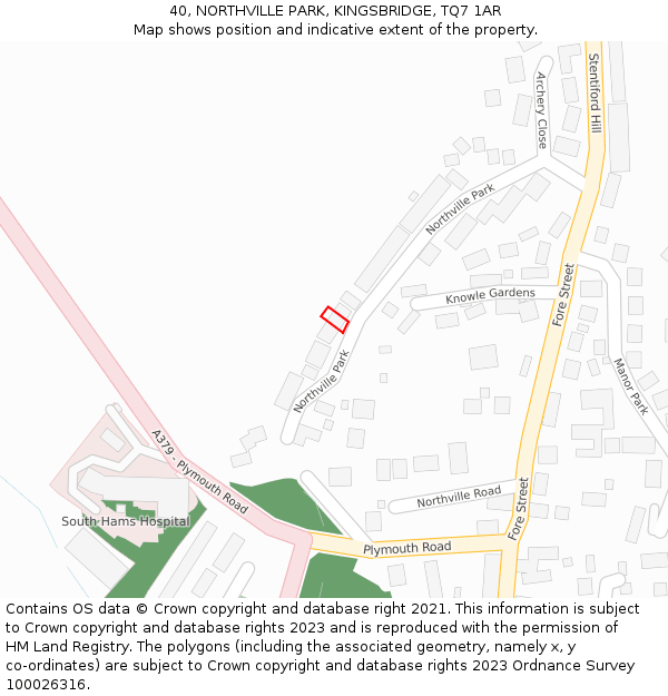 40, NORTHVILLE PARK, KINGSBRIDGE, TQ7 1AR: Location map and indicative extent of plot