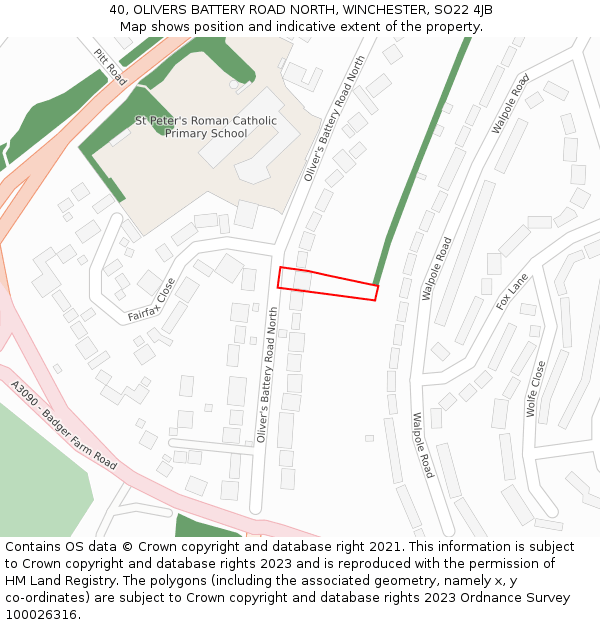 40, OLIVERS BATTERY ROAD NORTH, WINCHESTER, SO22 4JB: Location map and indicative extent of plot