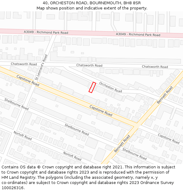 40, ORCHESTON ROAD, BOURNEMOUTH, BH8 8SR: Location map and indicative extent of plot