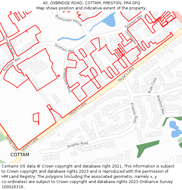 40, OXBRIDGE ROAD, COTTAM, PRESTON, PR4 0PQ: Location map and indicative extent of plot