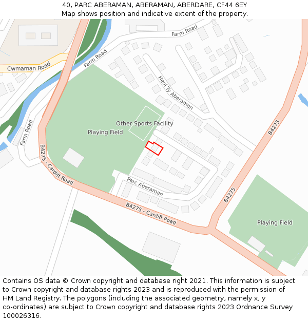 40, PARC ABERAMAN, ABERAMAN, ABERDARE, CF44 6EY: Location map and indicative extent of plot