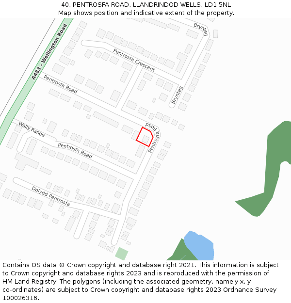 40, PENTROSFA ROAD, LLANDRINDOD WELLS, LD1 5NL: Location map and indicative extent of plot