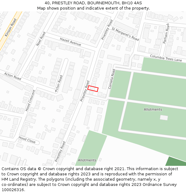 40, PRIESTLEY ROAD, BOURNEMOUTH, BH10 4AS: Location map and indicative extent of plot