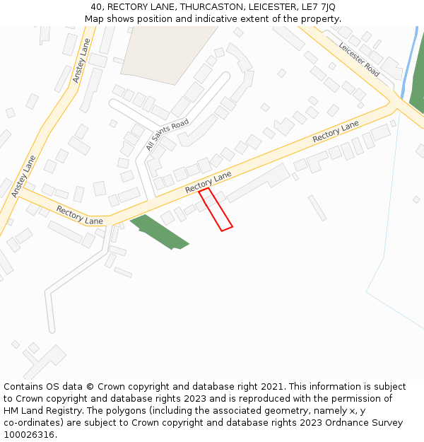 40, RECTORY LANE, THURCASTON, LEICESTER, LE7 7JQ: Location map and indicative extent of plot