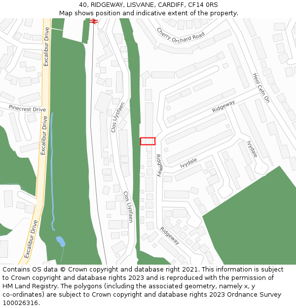 40, RIDGEWAY, LISVANE, CARDIFF, CF14 0RS: Location map and indicative extent of plot