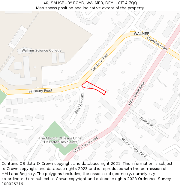 40, SALISBURY ROAD, WALMER, DEAL, CT14 7QQ: Location map and indicative extent of plot