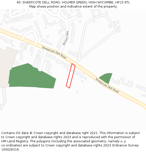 40, SHEEPCOTE DELL ROAD, HOLMER GREEN, HIGH WYCOMBE, HP15 6TL: Location map and indicative extent of plot