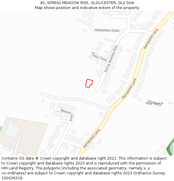 40, SPRING MEADOW RISE, GLOUCESTER, GL2 5NA: Location map and indicative extent of plot