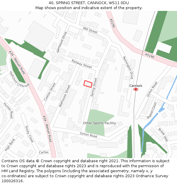 40, SPRING STREET, CANNOCK, WS11 0DU: Location map and indicative extent of plot