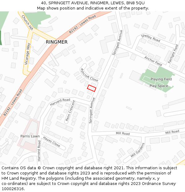 40, SPRINGETT AVENUE, RINGMER, LEWES, BN8 5QU: Location map and indicative extent of plot