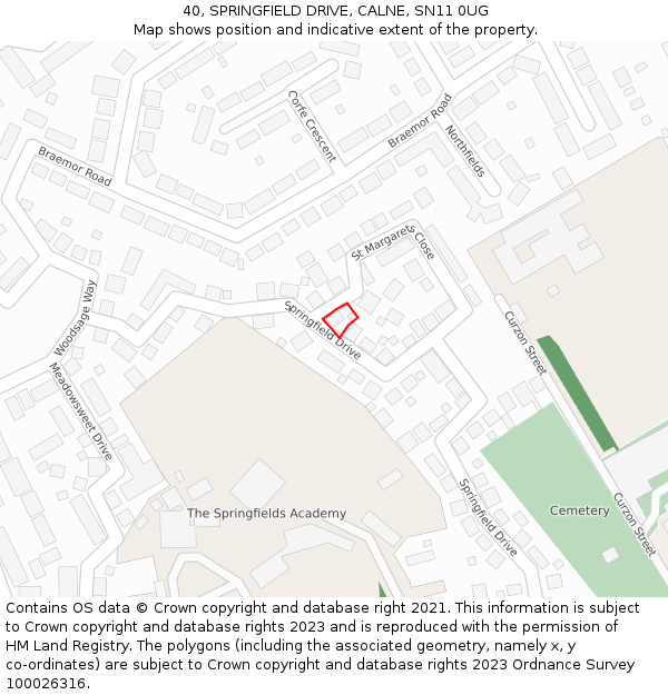 40, SPRINGFIELD DRIVE, CALNE, SN11 0UG: Location map and indicative extent of plot