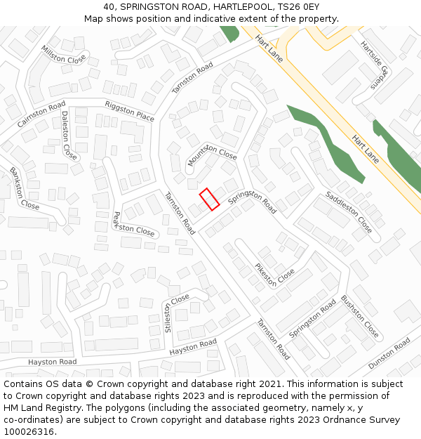 40, SPRINGSTON ROAD, HARTLEPOOL, TS26 0EY: Location map and indicative extent of plot