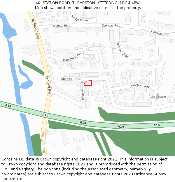 40, STATION ROAD, THRAPSTON, KETTERING, NN14 4RW: Location map and indicative extent of plot