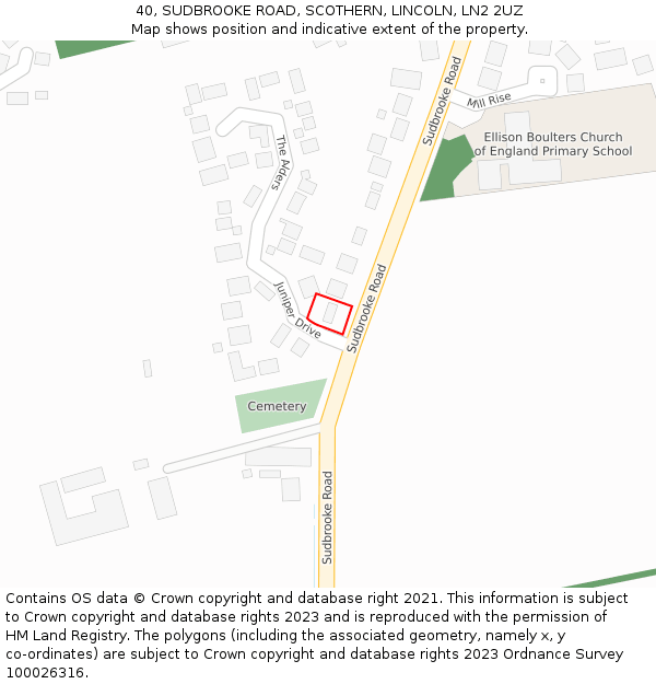 40, SUDBROOKE ROAD, SCOTHERN, LINCOLN, LN2 2UZ: Location map and indicative extent of plot