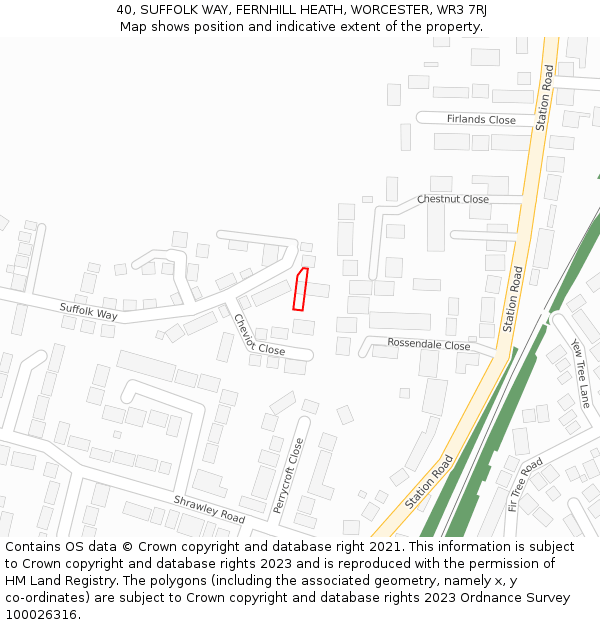 40, SUFFOLK WAY, FERNHILL HEATH, WORCESTER, WR3 7RJ: Location map and indicative extent of plot