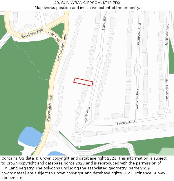 40, SUNNYBANK, EPSOM, KT18 7DX: Location map and indicative extent of plot