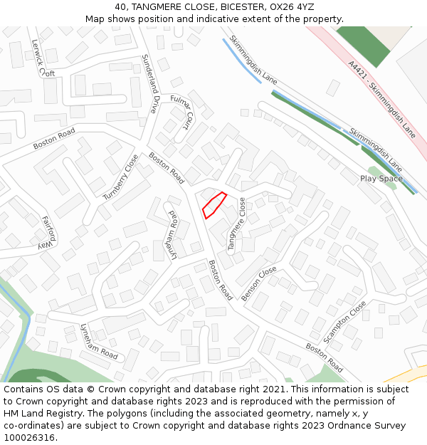 40, TANGMERE CLOSE, BICESTER, OX26 4YZ: Location map and indicative extent of plot