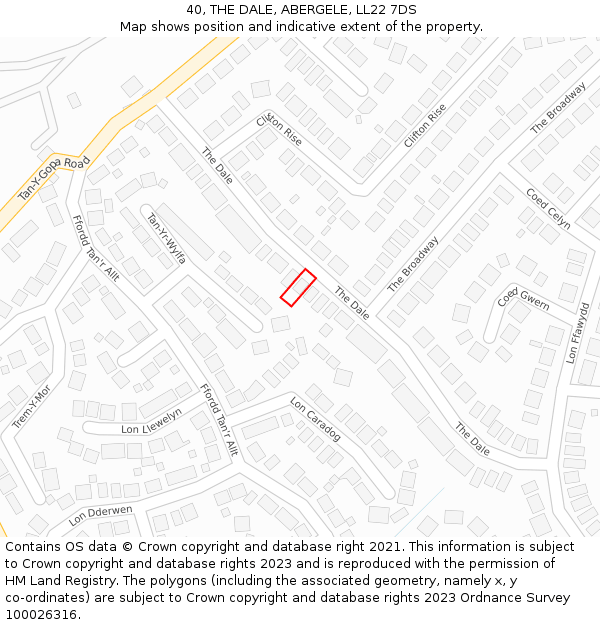 40, THE DALE, ABERGELE, LL22 7DS: Location map and indicative extent of plot