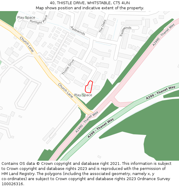 40, THISTLE DRIVE, WHITSTABLE, CT5 4UN: Location map and indicative extent of plot