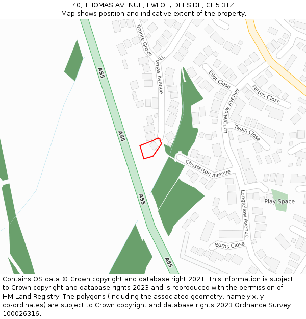 40, THOMAS AVENUE, EWLOE, DEESIDE, CH5 3TZ: Location map and indicative extent of plot