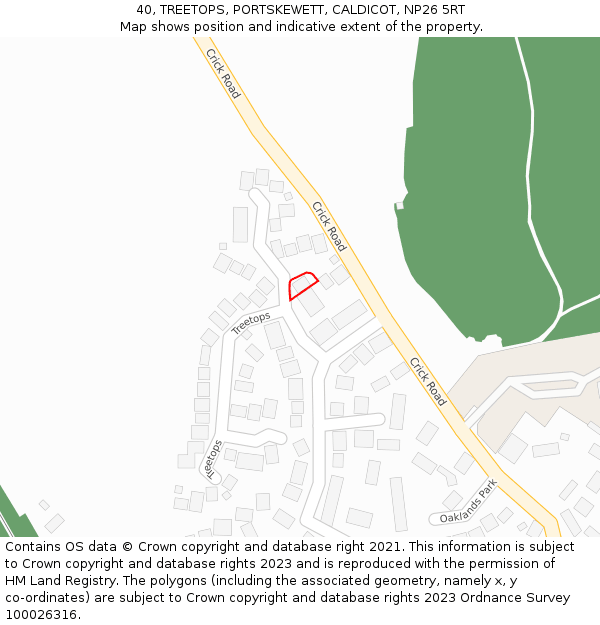 40, TREETOPS, PORTSKEWETT, CALDICOT, NP26 5RT: Location map and indicative extent of plot