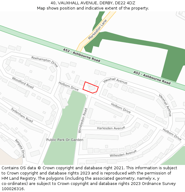 40, VAUXHALL AVENUE, DERBY, DE22 4DZ: Location map and indicative extent of plot