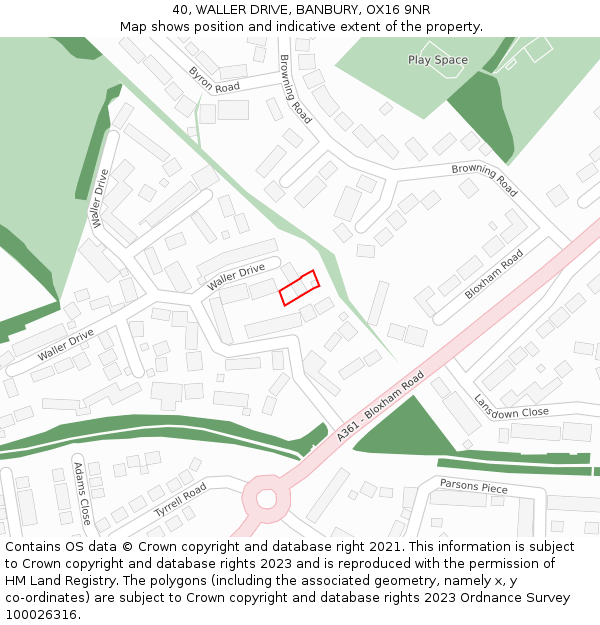 40, WALLER DRIVE, BANBURY, OX16 9NR: Location map and indicative extent of plot