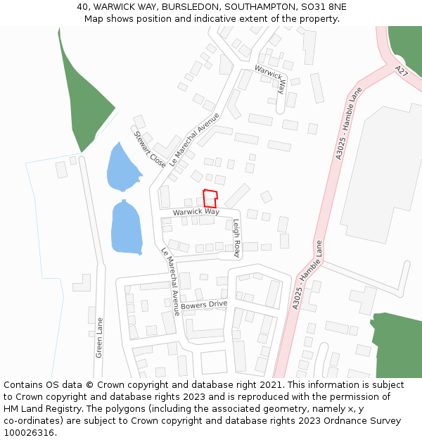 40, WARWICK WAY, BURSLEDON, SOUTHAMPTON, SO31 8NE: Location map and indicative extent of plot