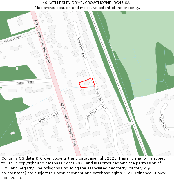 40, WELLESLEY DRIVE, CROWTHORNE, RG45 6AL: Location map and indicative extent of plot