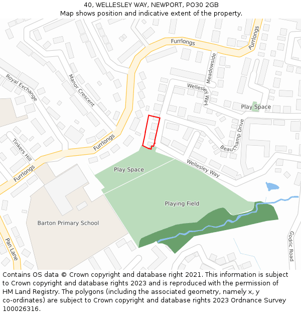 40, WELLESLEY WAY, NEWPORT, PO30 2GB: Location map and indicative extent of plot