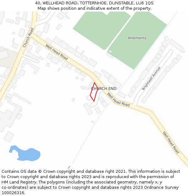 40, WELLHEAD ROAD, TOTTERNHOE, DUNSTABLE, LU6 1QS: Location map and indicative extent of plot