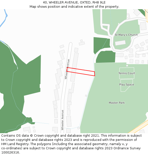 40, WHEELER AVENUE, OXTED, RH8 9LE: Location map and indicative extent of plot