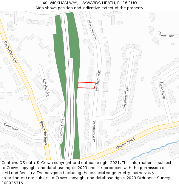 40, WICKHAM WAY, HAYWARDS HEATH, RH16 1UQ: Location map and indicative extent of plot