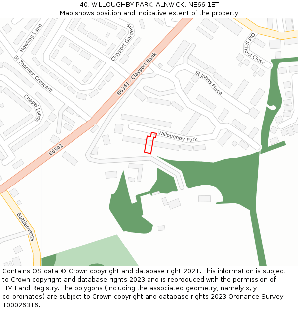 40, WILLOUGHBY PARK, ALNWICK, NE66 1ET: Location map and indicative extent of plot