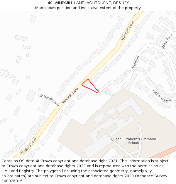 40, WINDMILL LANE, ASHBOURNE, DE6 1EY: Location map and indicative extent of plot