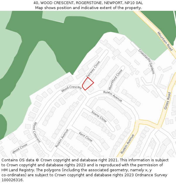 40, WOOD CRESCENT, ROGERSTONE, NEWPORT, NP10 0AL: Location map and indicative extent of plot