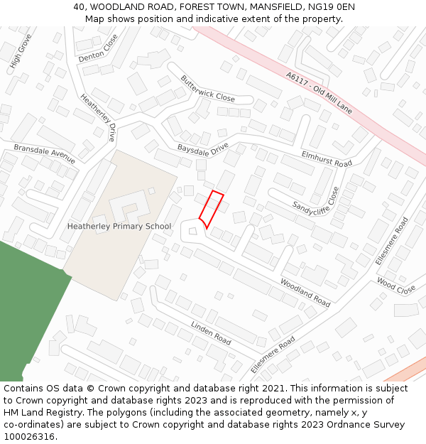 40, WOODLAND ROAD, FOREST TOWN, MANSFIELD, NG19 0EN: Location map and indicative extent of plot