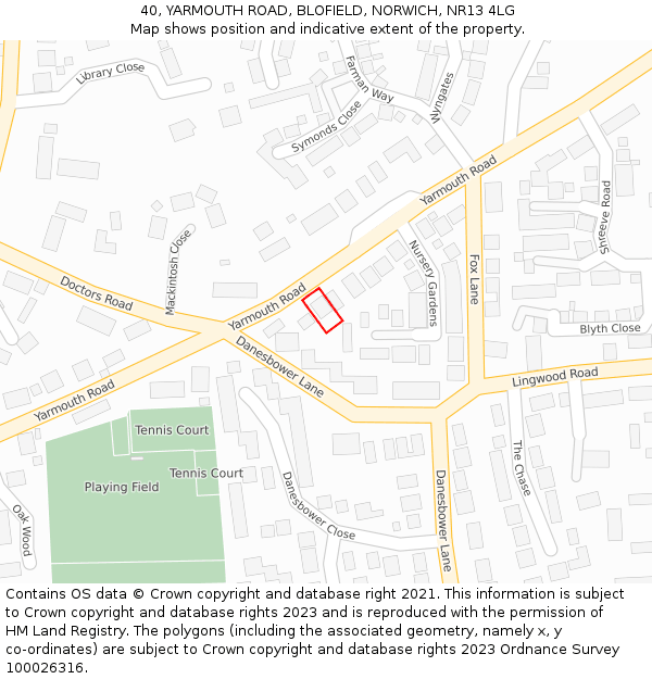 40, YARMOUTH ROAD, BLOFIELD, NORWICH, NR13 4LG: Location map and indicative extent of plot